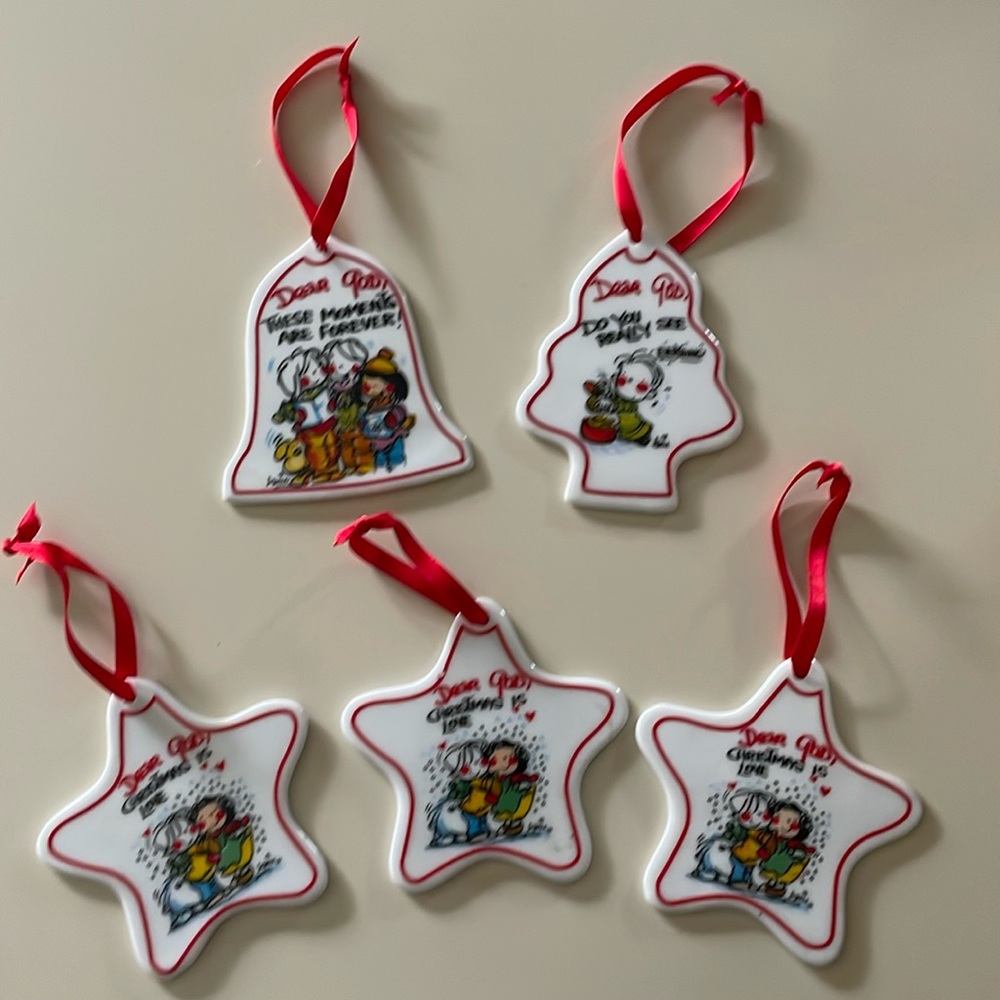 Dear God Kids Christmas Double Sided Ornaments White Ceramic Collectible (5)